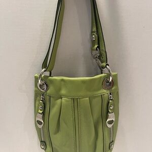 EUC B Makowsky Celery Green and Silvertone Hardware Shoulder Bag